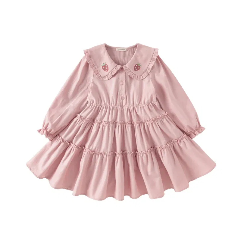 Color: Pink, Kid Size: 7 - Dave Bella Girl's Princess Dress Children 2024 New Spring Comfortable Casual Fashion Pure Cotton Sweet Gentle Pink DK1248025