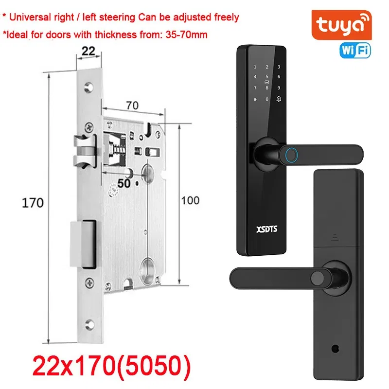 Color: red brown, Ships From: CHINA - New! Tuya Wifi Electronic Smart Door Lock With Biometric Fingerprint / Smart Card / Password / Key Unlock/ USB Emergency Charge
