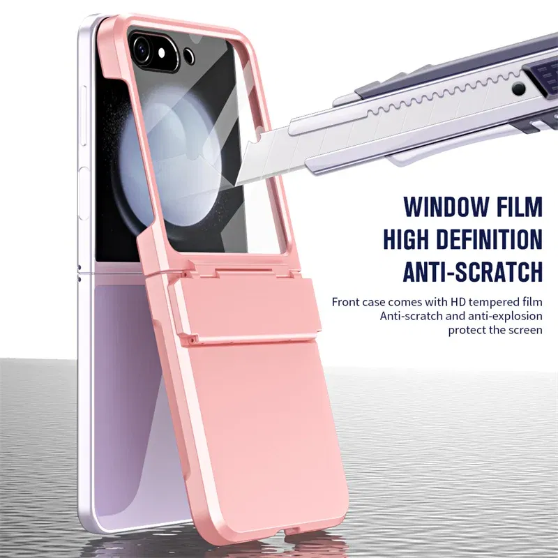Color: Dark Grey, Material: aluminum - For Samsung Galaxy Z Flip 6 5 Flip5 Case Luxury Matte With Mirror Film Folding Hinge Shockproof Protection Hard Cover accessory