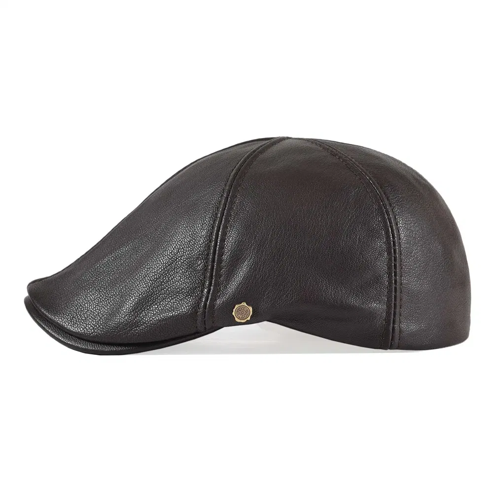 Color: black, Hat Size: 7 - VOBOOM Genuine Leather Flat Cap Men Fall Winter Cabbies Newsboy Hat Coffee Brown Ivy Caps Soft Smooth Textured Hats