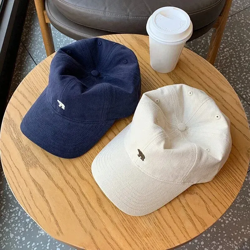 Size: Adjustable, Age Range: >8Y, Color: Black - Hat Female Spring/Summer American Embroidered Wide Brimmed Baseball Hat Female Sunshade Soft Top Polar Bear Duck Tongue Hat Male