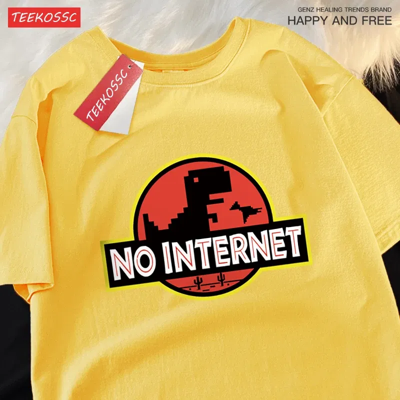 Color: Dark Grey, Size: XL - No Internet Fun Little Dinosaur Short Sleeve Mens Cartoons Cotton Tshirt Summer High Quality Clothing Fashion Oversize T-Shirts