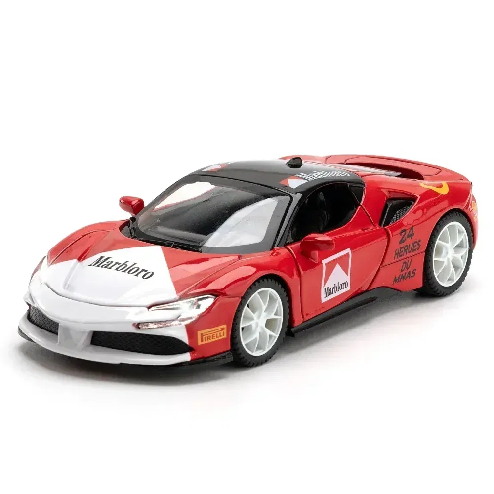 Color: Orange - 1:32 Ferrari Laferrari SF90 P80C 488 Alloy Car Model Diecasts Metal Toy Vehicles Car Model Simulation Sound Light Collect gifts
