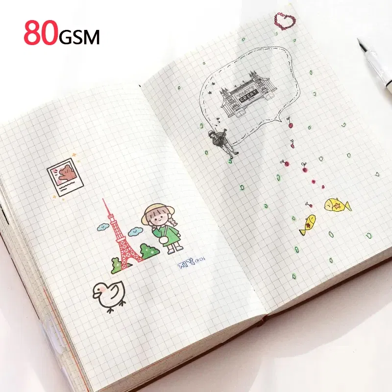 Color: Light Grey - Grid Notebook A5,Travelers Journals School Office Meeting Record 80GSM/264 Pages Checkered Paper Notepad Handbook Agenda 2024/25