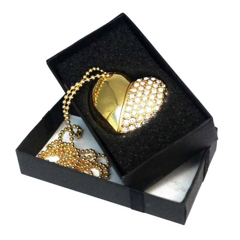 Color: black, Capacity: 8GB - Metal Diamond USB Flash Drive 128GB Crystal Heart With Gift Box Pen Drive 64GB Creative Gifts Memory Stick Pendrive 32GB 16GB 8G