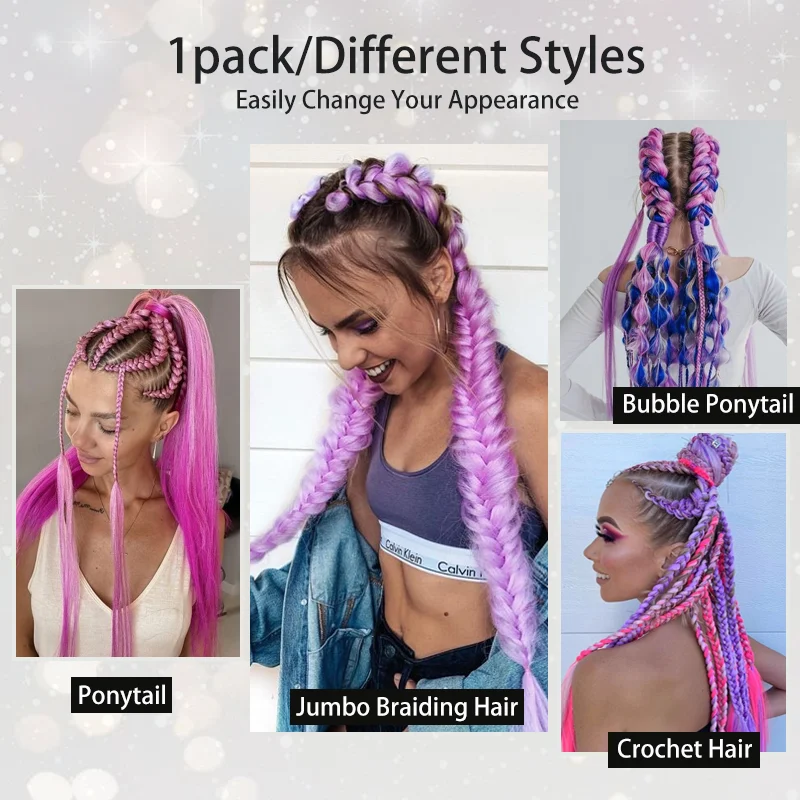 Color: P1B/30, Stretched Length: 26inches - LUPU Synthetic Ponytail Extension with Elastic Tie Hair Band 26" Long Straight Colored Braiding Ponytail Ombre Pink Purple Blue
