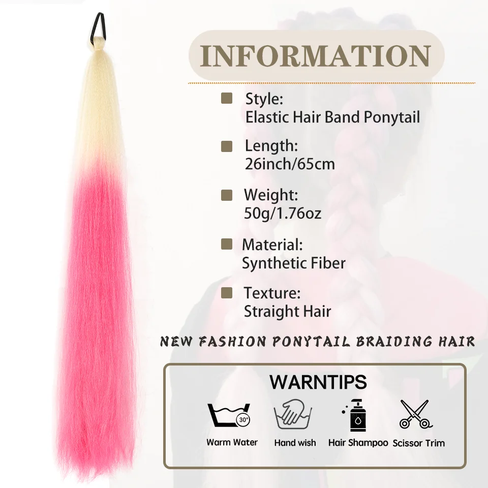 Color: P1B/30, Stretched Length: 26inches - LUPU Synthetic Ponytail Extension with Elastic Tie Hair Band 26" Long Straight Colored Braiding Ponytail Ombre Pink Purple Blue