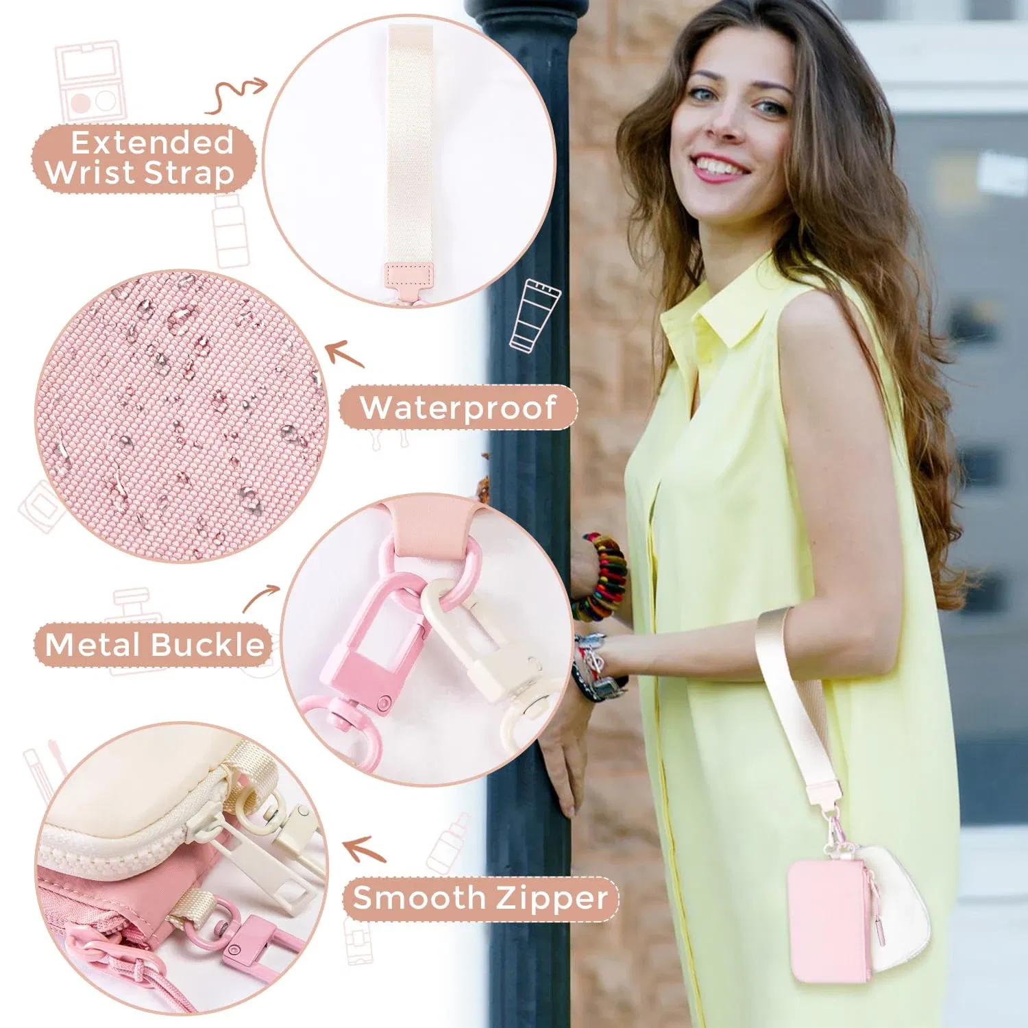 Color: SKY BLUE - Mini Dual Coin Pouch Solid Color Wristlet Keychain Wallet Change Pocket Handbag lulu Coin Purse Women Portable Key Card Holder
