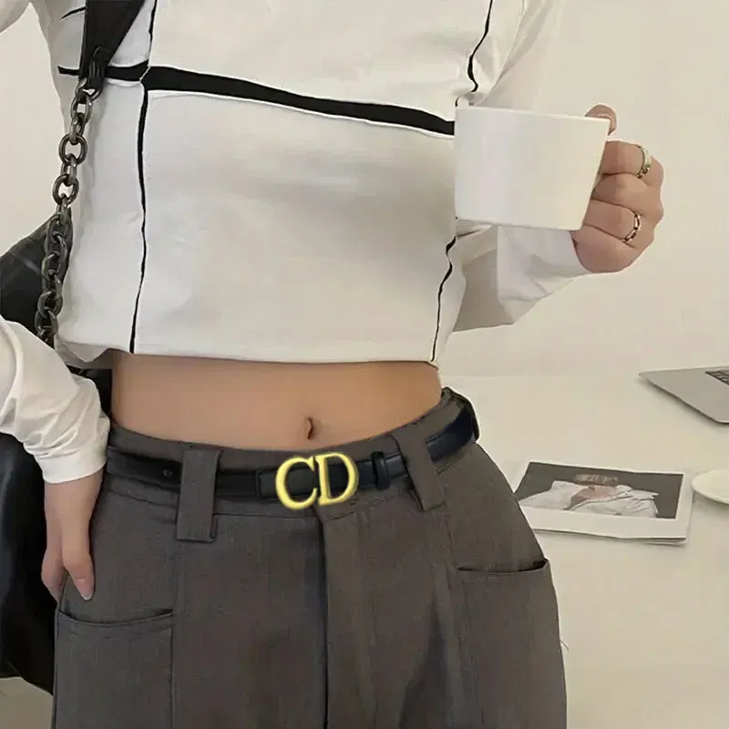 Color: Pink, Belt Length: 110cm - Composite alloy letter buckle women's genuine leather belt high-end belt jeans dress high-quality casual versatile belt