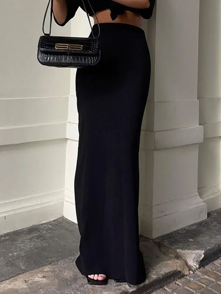 Color: black, Size: S - Fashion For Women Black Long Skirts High Waist Slim Seamless Elegant Ladies Gown Casual Summer 2024 New Female Maxi Skirts