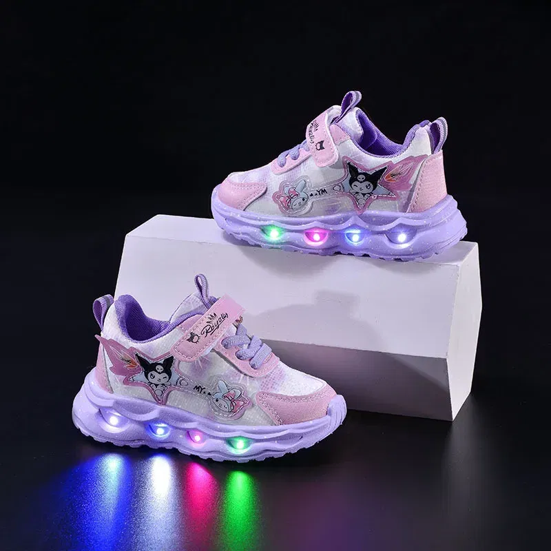 Color: Pink, Shoe Size: 13 - Kids'Casual Shoes Girls Led Light Cartoon PU Leather Spring Fashion Flat Bottom Anti-slip Soft Bottom Pink Purple Size 21-30