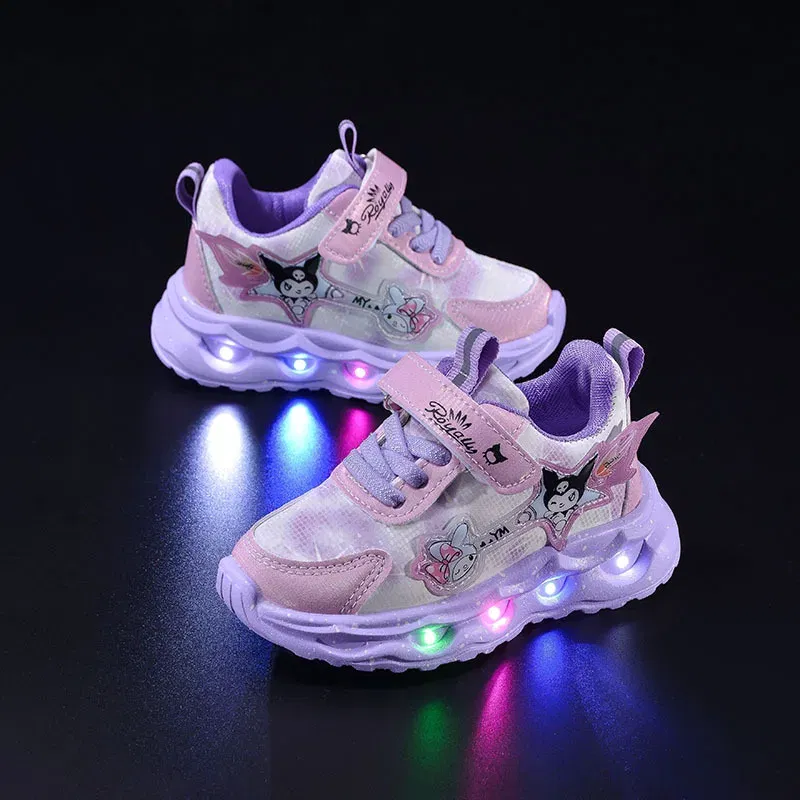 Color: Pink, Shoe Size: 13 - Kids'Casual Shoes Girls Led Light Cartoon PU Leather Spring Fashion Flat Bottom Anti-slip Soft Bottom Pink Purple Size 21-30