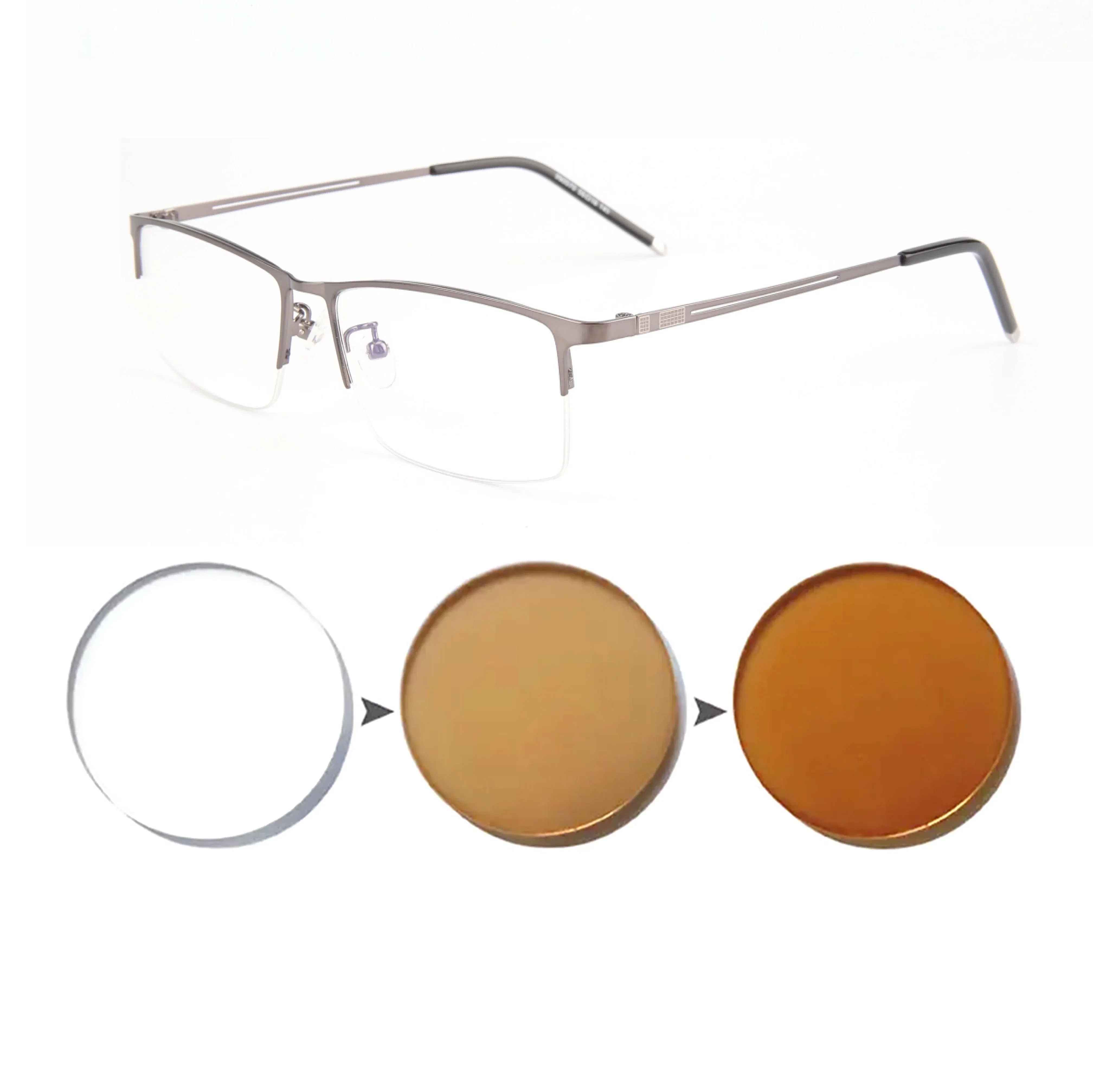 Frame Color: Blue, Eye Prescription: +300 - Sun Photochromic Finished Myopia Glasses Women Men Metal Half Frame Chameleon Short-sight Eyewear0 -0.5 -0.75 -1.0  To -6.0