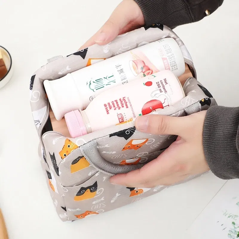 Color: GRAY - Cartoon Lunch Bag Portable Insulated Thermal Heat Children's Bento Bag Picnic Tote Kid School Lunch Box Bags Cooler Ice Pack New