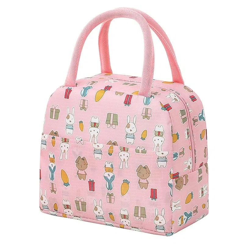 Color: GRAY - Cartoon Lunch Bag Portable Insulated Thermal Heat Children's Bento Bag Picnic Tote Kid School Lunch Box Bags Cooler Ice Pack New