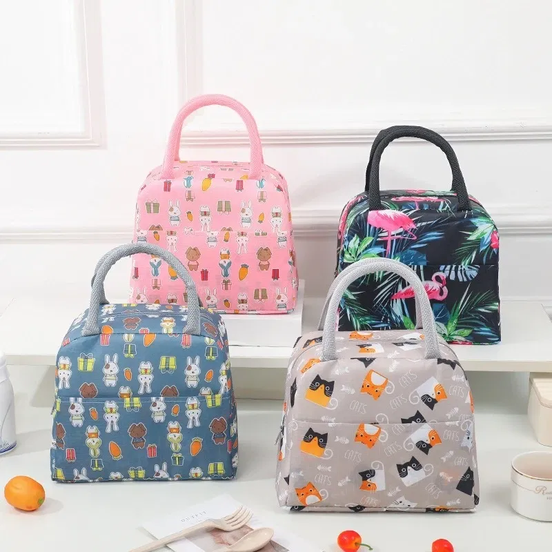 Color: GRAY - Cartoon Lunch Bag Portable Insulated Thermal Heat Children's Bento Bag Picnic Tote Kid School Lunch Box Bags Cooler Ice Pack New