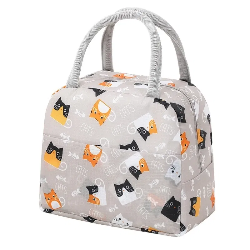 Color: GRAY - Cartoon Lunch Bag Portable Insulated Thermal Heat Children's Bento Bag Picnic Tote Kid School Lunch Box Bags Cooler Ice Pack New