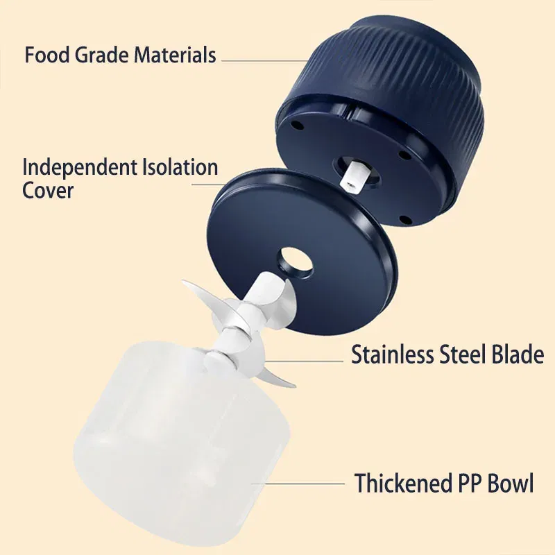 Color: WHITE - 250ML Mini Wireless USB Rechargeable Electric Vegetable Chopper Garlic Crusher Food Chopper for Kitchen Gadgets for Garlic