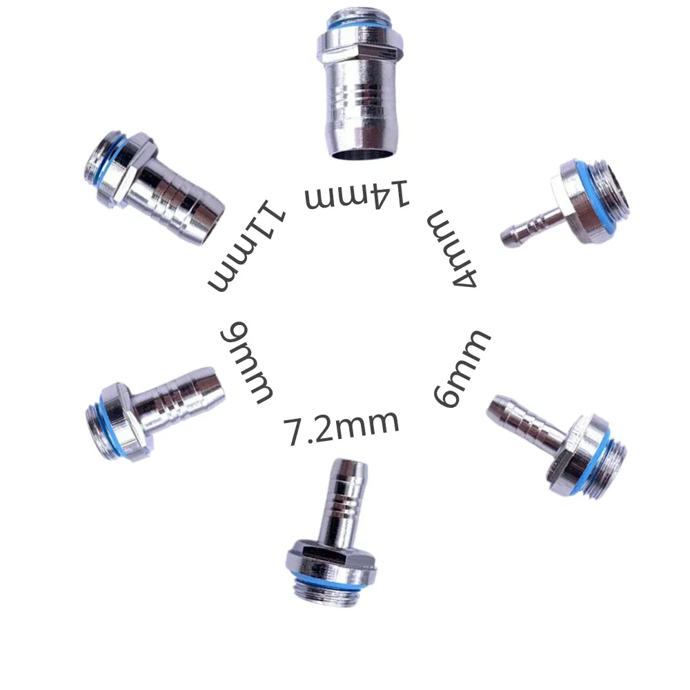Color: Blue - 6pcs PC Water Cooling Barb Fitting Two-Touch Fitting G1/4 Thread Barb Connector for Computer Cooling System 4/6/7.2/9/11/14mm