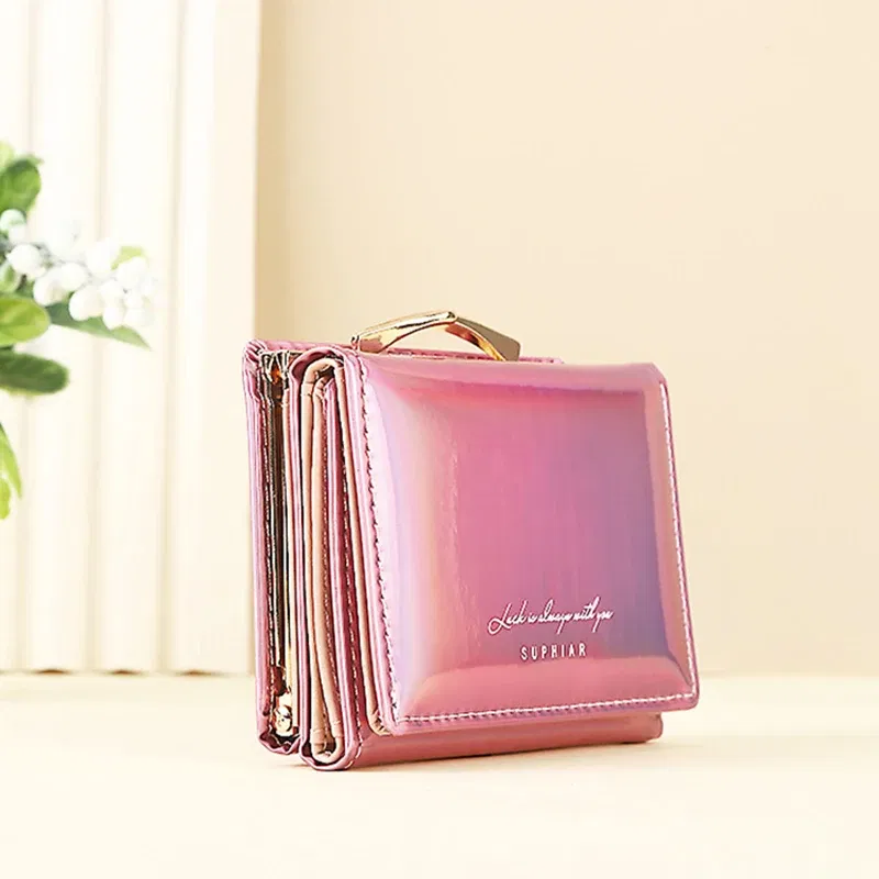 Color: PURPLE - Women'sWallets Fashion Rainbow Credit Card Holder Purses with Coin Pocket for Women Portable Short PU Leather Cute Wallet