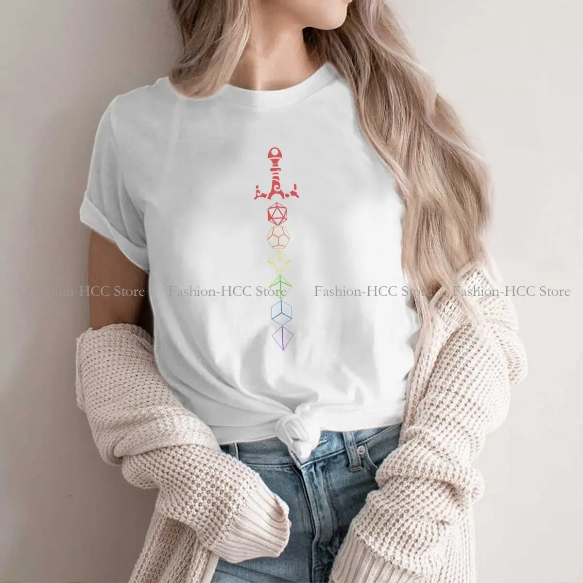 Color: WHITE, Size: XL - Rainbow Dice Sword Tabletop RPG Gaming Unique Polyester TShirt DND Game Top Quality Hip Hop Graphic T Shirt Stuff