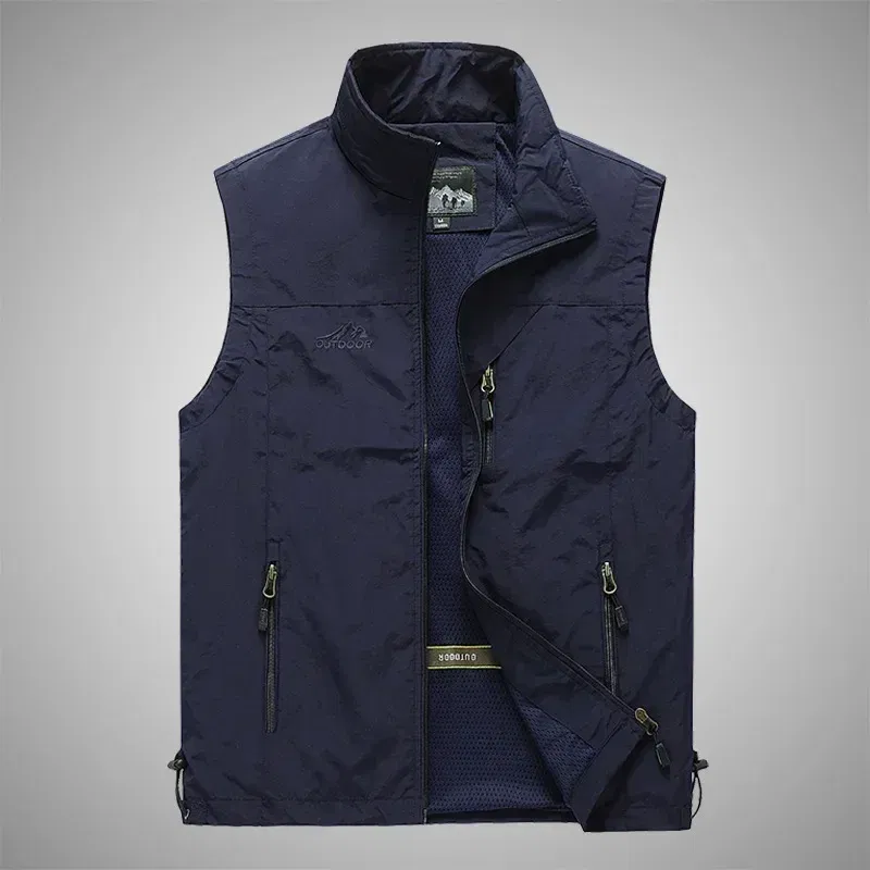 Color: Blue, Size: XXS - Autumn Men Waistcoat Outdoor Leisure Solid Sleeveless Jacket Young Middle-aged Photography Fishing Casual Vest Male summer