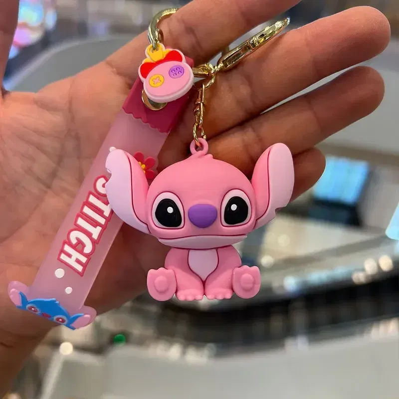 Color: WHITE - Cartoon Disney Lilo & Stitch Silicone Pendant Keychain for Women Men Fans Lovely Pink Blue Purple Stitch Angel Keyring Gifts