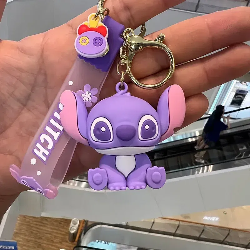 Color: WHITE - Cartoon Disney Lilo & Stitch Silicone Pendant Keychain for Women Men Fans Lovely Pink Blue Purple Stitch Angel Keyring Gifts