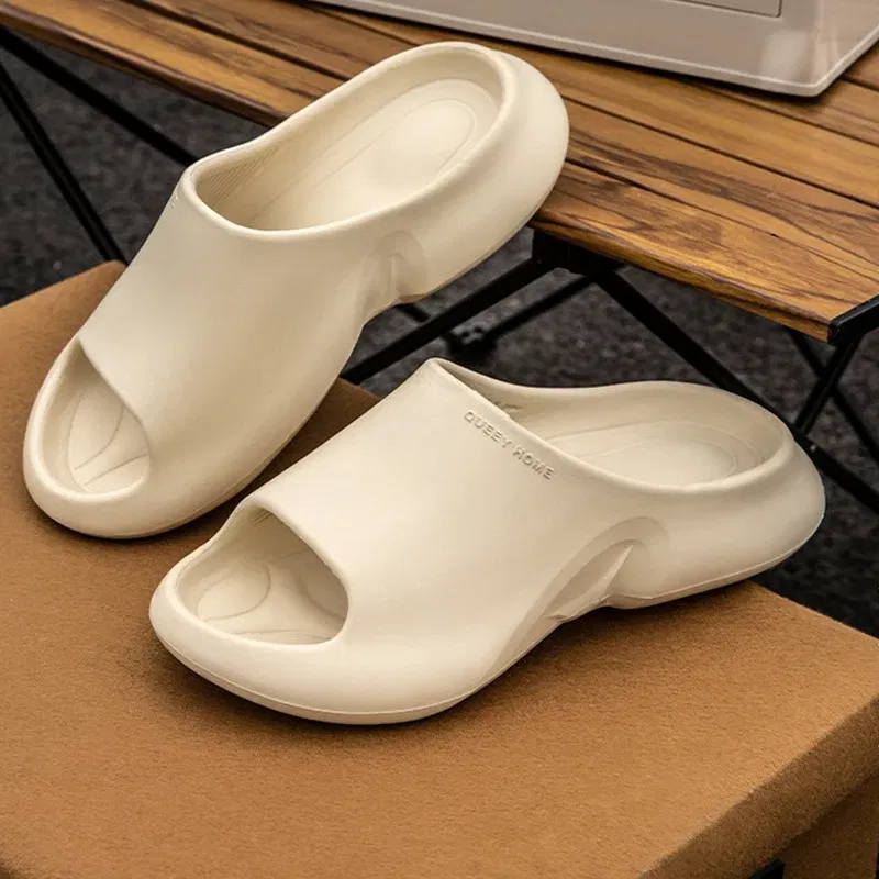 Color: Ivory, Shoe Size: 44-45 - High Quality EVA Soft Thick Soled Slippers Women's Summer Fashion Wear Slippers Home Home Sandals Men's Beach Shoes