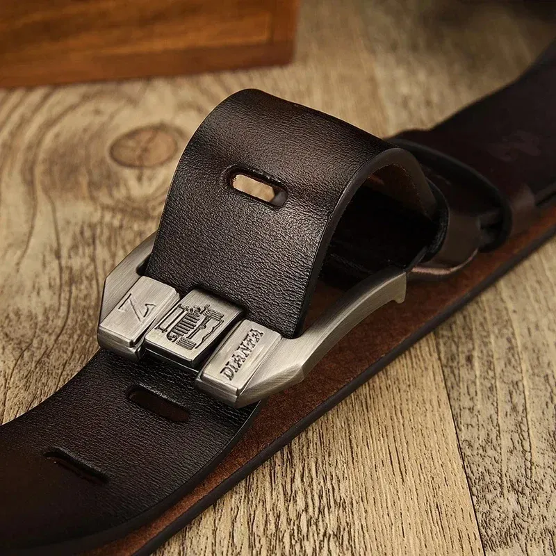 Color: WHITE, Belt Length: 110cm - 130CM Leather Cowhide Men's Belt Fashion Metal Alloy Pin Buckle Adult Luxury Brand Jeans Business Casual Waist Male Strap Brand