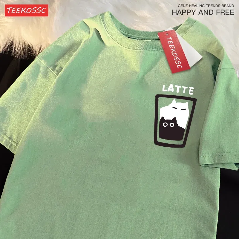 Color: Silver, Size: XL - Mocha Latte Couple Outfit Cat Coffee Couple Male T-Shirts Graphic Cool Tee Shirt High-Quality Oversized Tshirt Comfort Soft