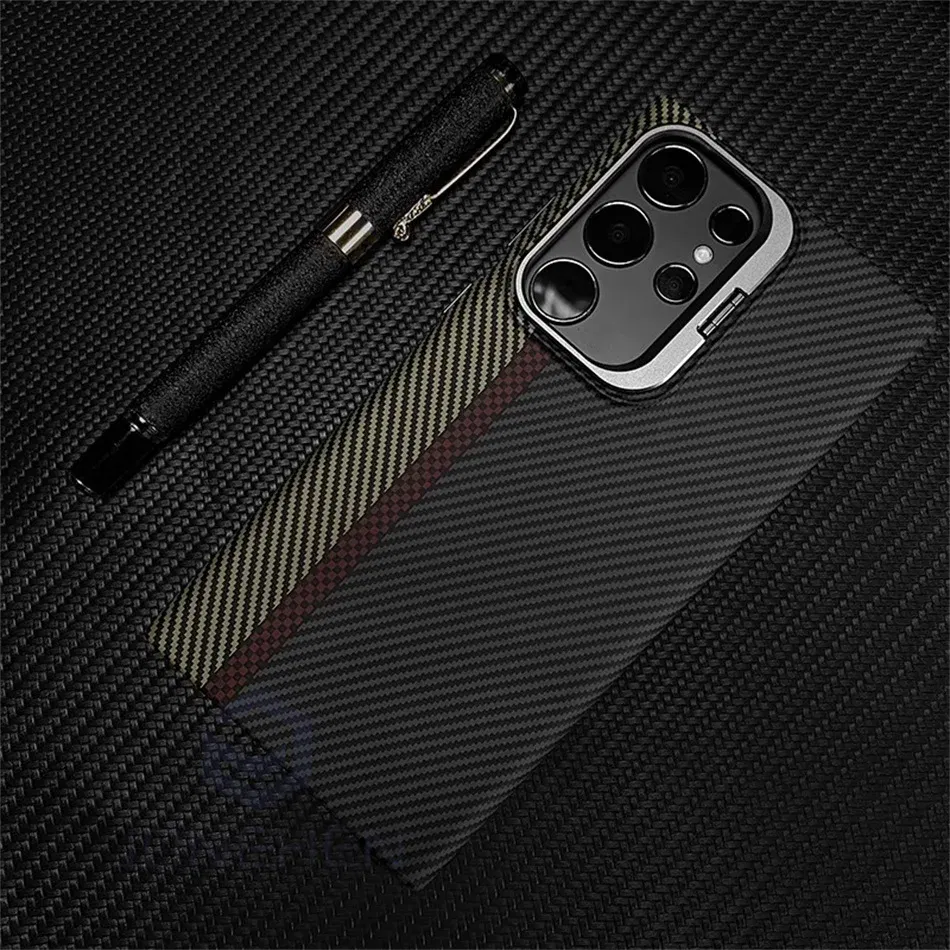 Color: Blue, Material: PE - Magnetic Pixel Carbon Fibre Pattern Slim Case For Samsung Galaxy S24 Plus S23 Ultra Luxury Shockproof Hard Cover Stand Metal Len