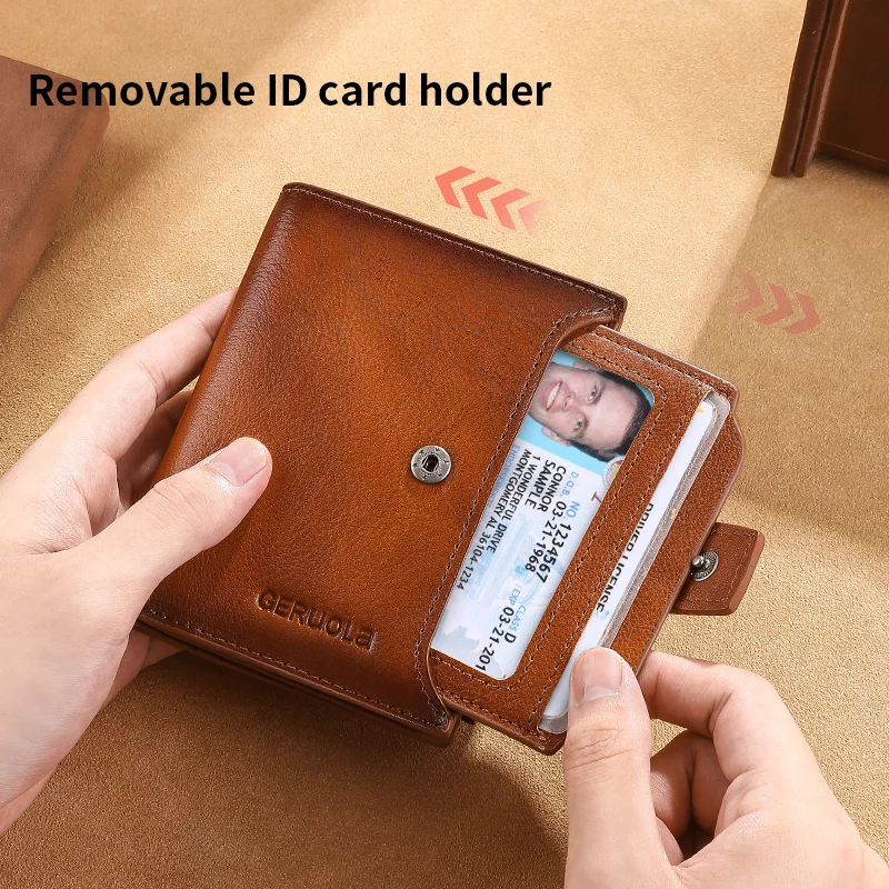 Color: Beige, Ships From: CHINA - GERUOLA Mens Buckle, Zipper, Leather Wallet, Detachable Card, Large Capacity, Multi-functional Coin Pocket