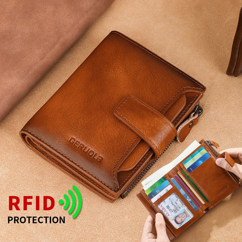 Color: Beige, Ships From: CHINA - GERUOLA Mens Buckle, Zipper, Leather Wallet, Detachable Card, Large Capacity, Multi-functional Coin Pocket