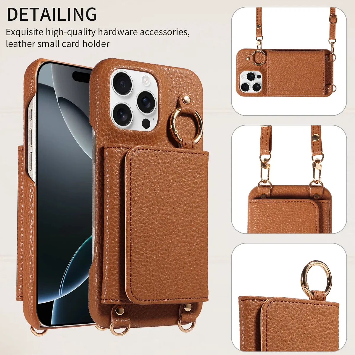 Color: Dark Brown, Bundle: Case & Strap, Material: Artificial Leather, Compatibility by Model: iPhone 13 Pro Max - For IPhone16 15 Pro Max 14 13 12 Series PU Leather Magsafe Magnetic Wireless Charging Shockproof Crossbody Wallet Phone Case