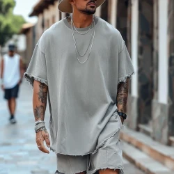 MEN'S SOLID LOOSE ROUND NECK SHORT SLEEVE T-SHIRT