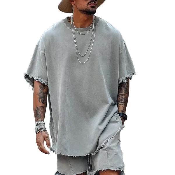 MEN'S SOLID LOOSE ROUND NECK SHORT SLEEVE T-SHIRT