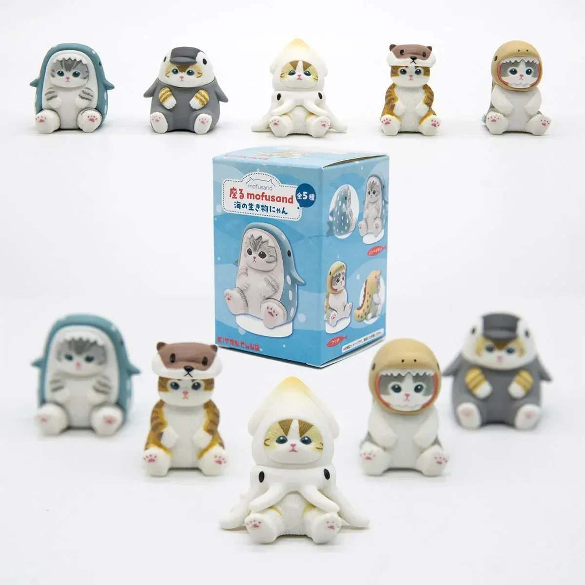 Color: GRAY - Mofusand Cats Wearing Marine Organism Clothes Blind Box Cute Action Figures Octopus Penguin Otter Table Ornaments Kids Gifts