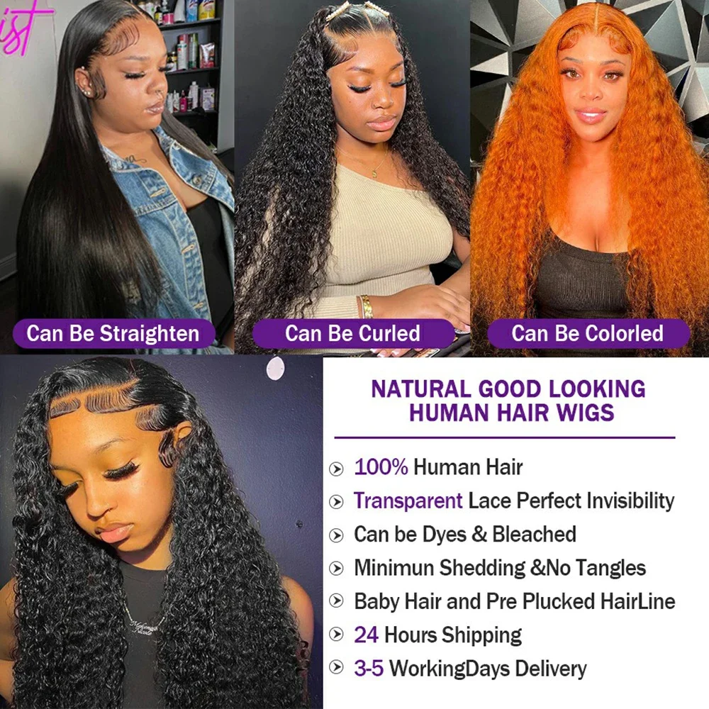 Color: #1, Ships From: CHINA, Stretched Length: 22INCHES, Density: 150% - 13x4 13x6 Deep Wave HD Lace Front Wigs for Women Pre Plucked Brazilian 4x4 Lace Closure Human Hair Wig Curly Lace Frontal Wigs