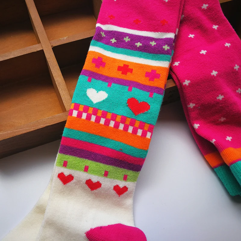 Color: Pink, Size: L - 1 PCS Girls Striped Tights Kids Stockings Spring Autumn Baby Girl Clothes Love Patterns Toddler Tights for Girls Pantyhose