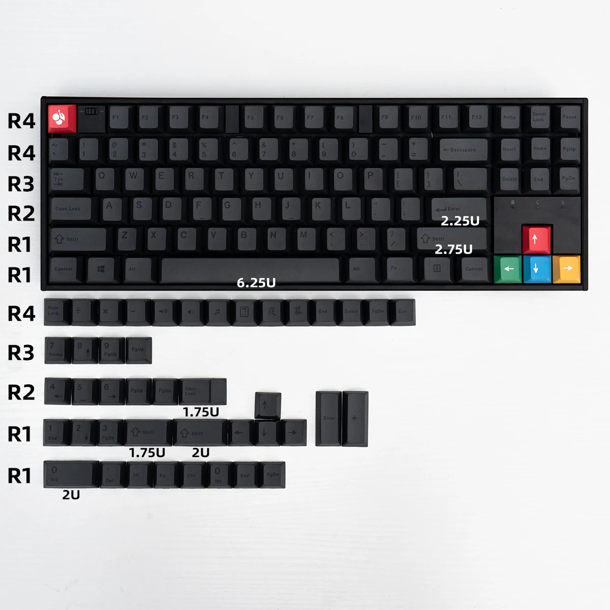 Color: black - Minimalist Black keycaps PBT cherry profile  61/71/64/68/84/96/980/87/104 keycap set