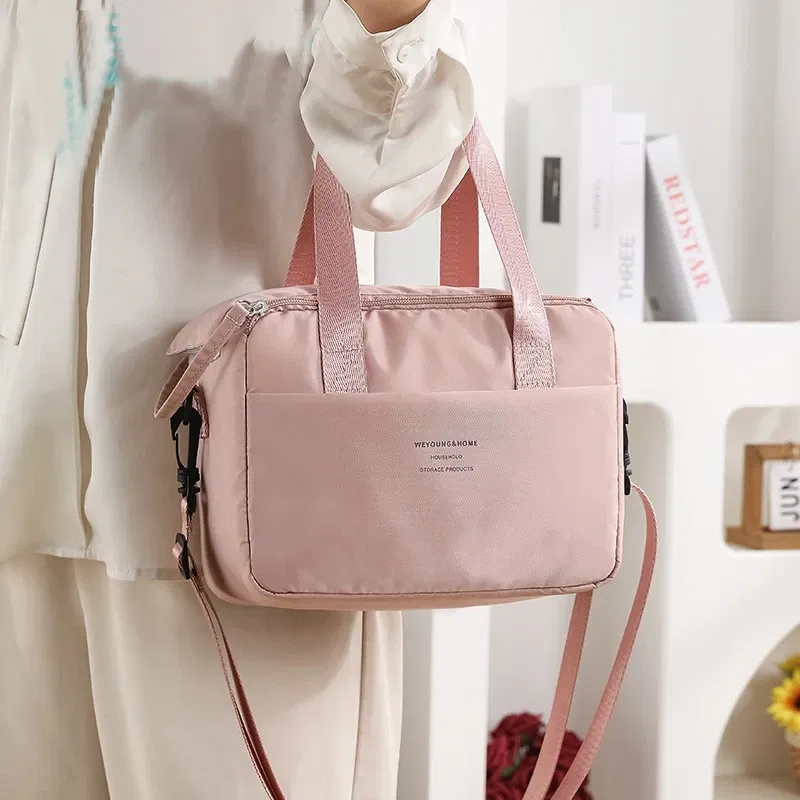 Color: Pink - Portable Lunch Bag For OL Women Thermal Insulated Lunch Box Tote Cooler Handbag Waterproof Bento Pouch Office Food Shoulder Bags