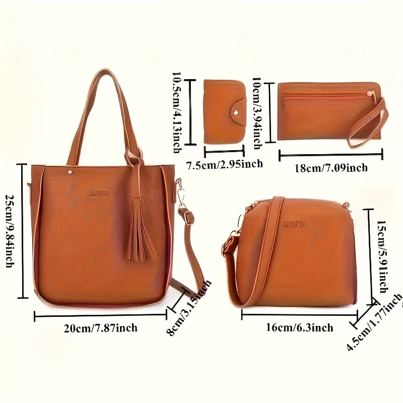 Color: GRAY - 4pcs Elegant Minimalist Women'S Shoulder Bag, Handbag, Crossbody Bag, Women Storage Bag, Holiday Gift, Synthetic, Zipper Closure