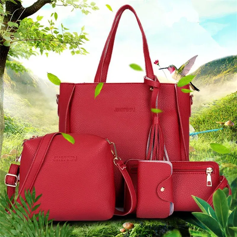 Color: GRAY - 4pcs Elegant Minimalist Women'S Shoulder Bag, Handbag, Crossbody Bag, Women Storage Bag, Holiday Gift, Synthetic, Zipper Closure