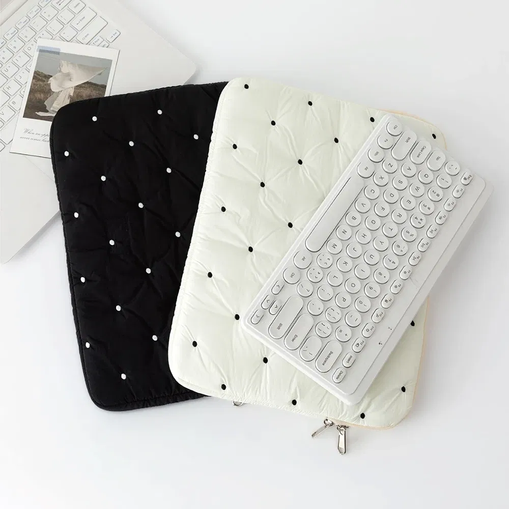 Color: Beige, Size: 15.6-inch - Laptop bag for macbook air 13 case 13-14 Inch puffy notebook pouch 15-16Inch Cute laptop sleeve 9-11 Inch Tablet Sleeve girl bag