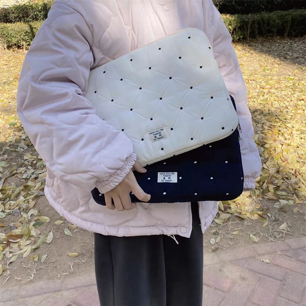 Color: Beige, Size: 15.6-inch - Laptop bag for macbook air 13 case 13-14 Inch puffy notebook pouch 15-16Inch Cute laptop sleeve 9-11 Inch Tablet Sleeve girl bag