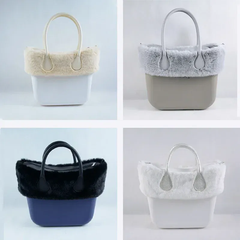 Color: Silver - New  Autumn winter obag  Faux Rex Rabbit fur zipper up furry Trim  Inner pocket for Classic Mini O bag Accesorios