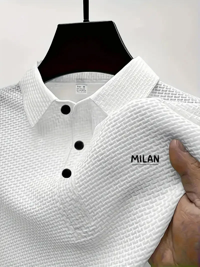 Color: Ivory, Size: S - Classic men's casual POLO shirt soft and breathable MILAN pattern quick-drying top T-shirt