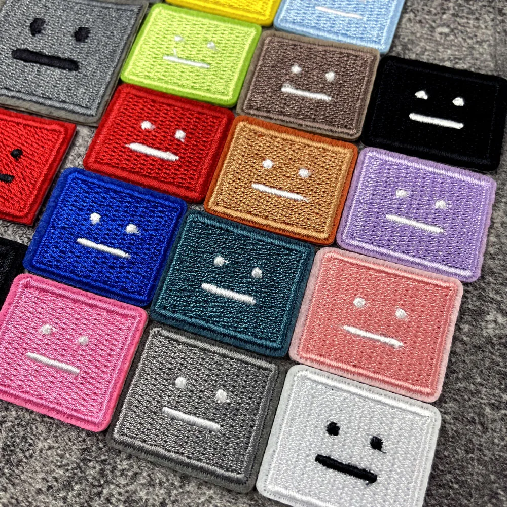Color: Antique Zinc - Square Expression Embroidered Applique Patches Fabric Garment Apparel Clothing Accessories Embroidery Badges Pink Black White