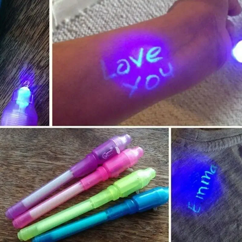 Color: Red - Luminous Light Pen Magic Purple 2 In 1 UV Black Light Combo Drawing Invisible Ink Pen Learning Education Toys for Child